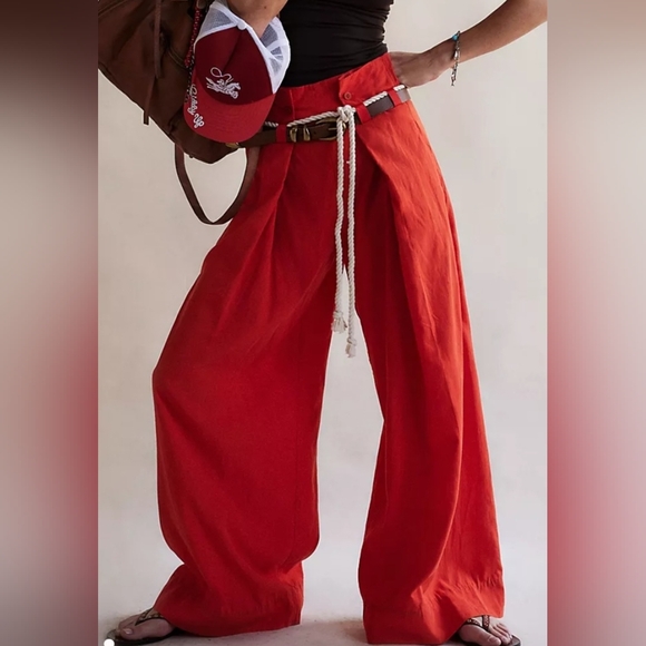 Free People Pants - Free People Dimes Tie Trousers. High-rise Red Pants